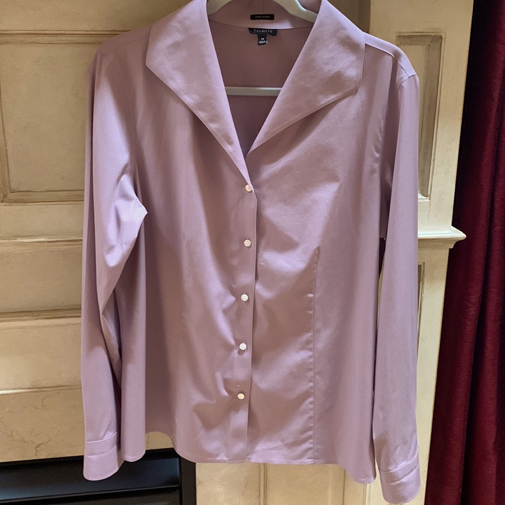 Talbots Lavender Button Down Large Collar Shirt S… - image 1